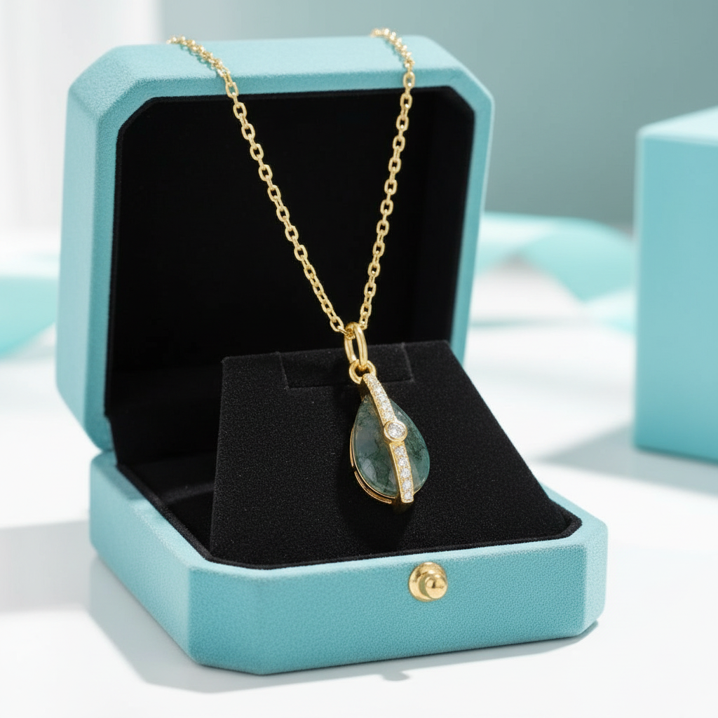 Rooted Love- Natural Moss Agate Pendant Necklace - Evani Naomi Jewelry