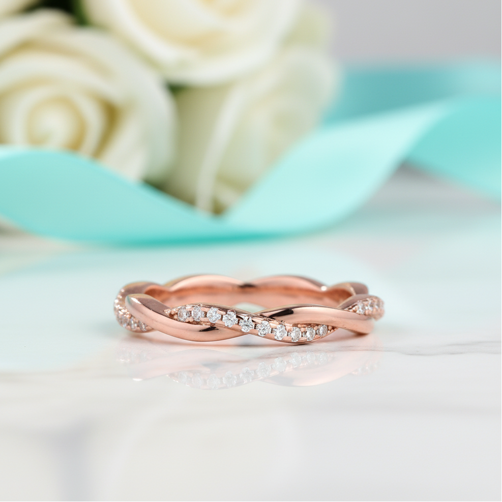 0.8ct Rose Gold Infinity Twist Wedding Band