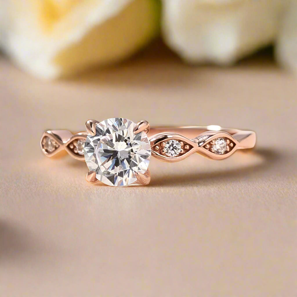 Rose Gold 1.0 Carat Round Cut Promise Ring-Evani Naomi Jewelry