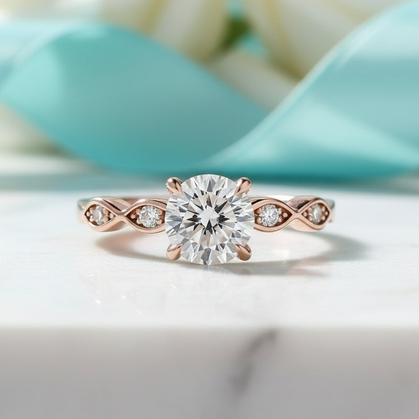 Rose Gold 1.0 Carat Round Cut Diamond Promise Ring-Evani Jewelry