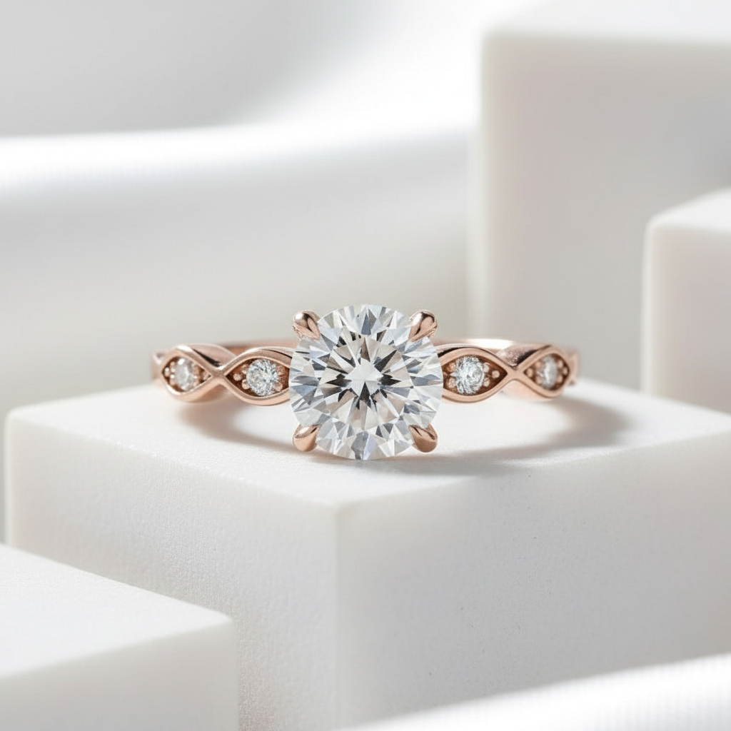 Rose Gold 1.0 Carat Round Cut Diamond Promise Ring-Evani Jewelry