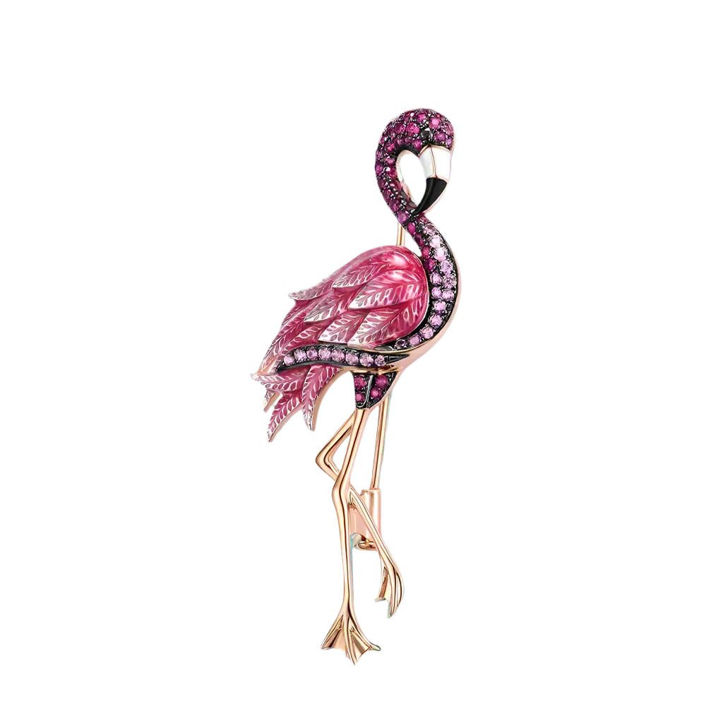 Rose Gold Flamingo with Diamond Brooch-Evani Naomi Jewelry