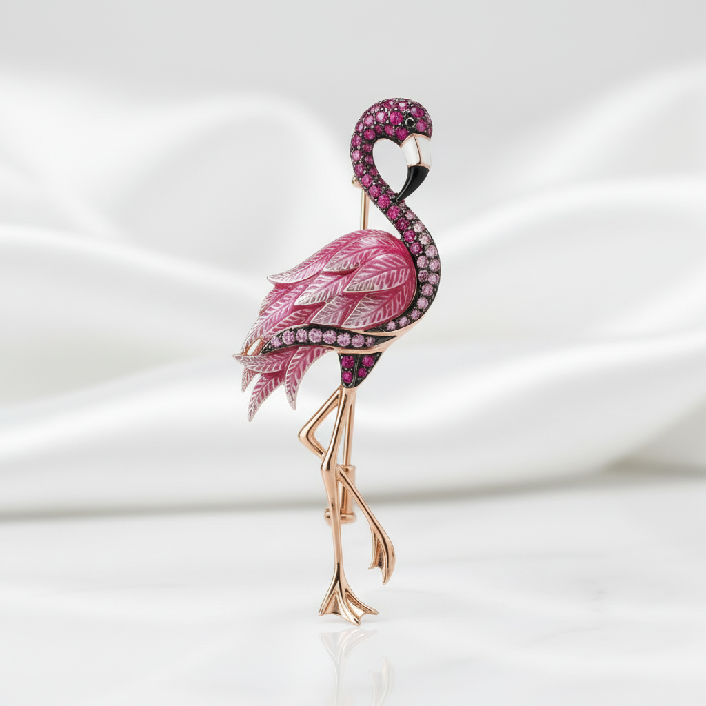 Rose Gold Flamingo with Diamond Option Brooch - Evani Naomi Jewelry