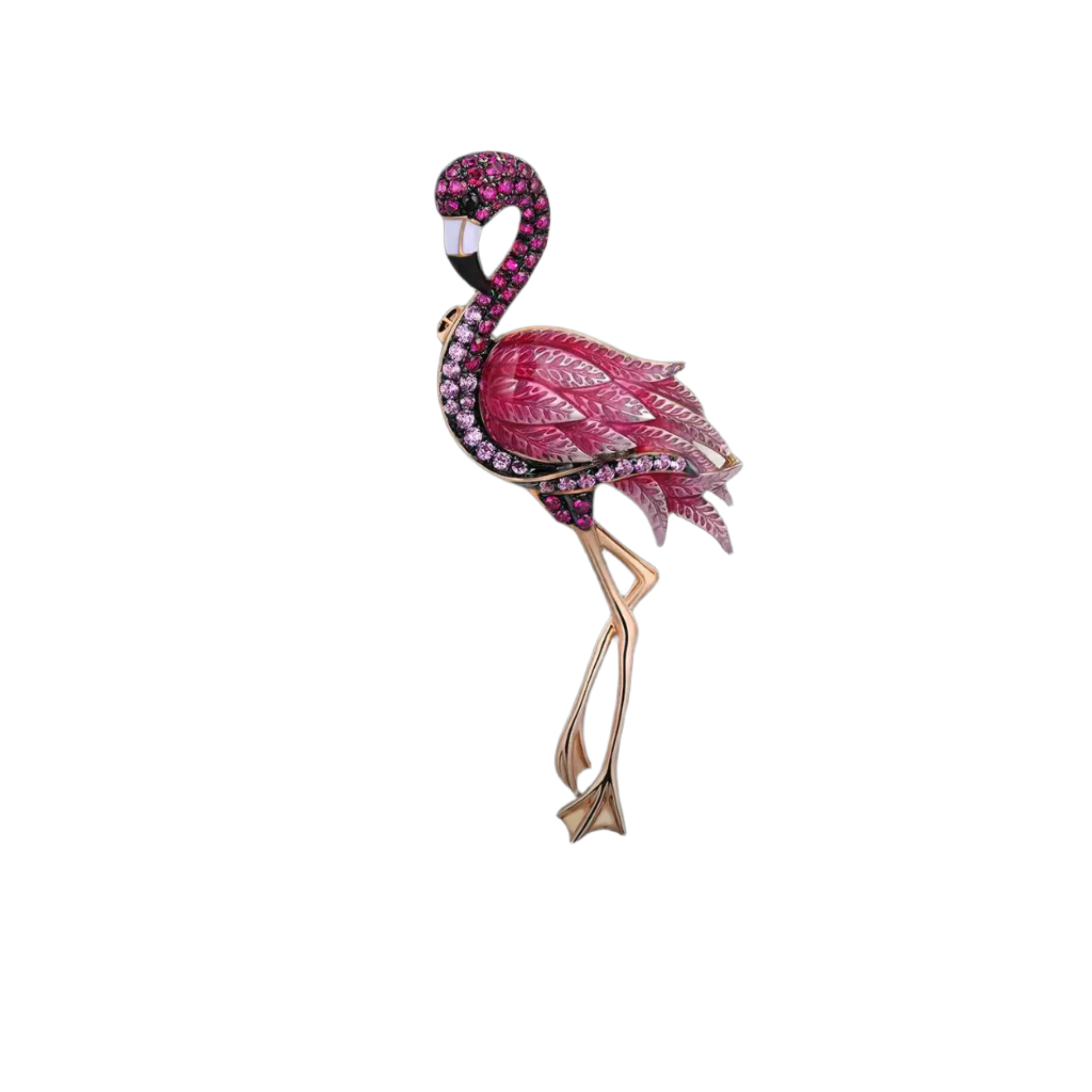 Rose Gold Flamingo with Diamond Brooch-Evani Naomi Jewelry