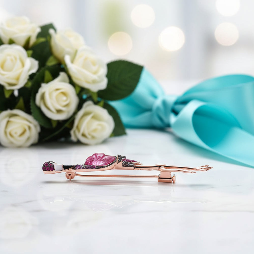 Rose Gold Flamingo with Diamond Brooch-Evani Jewelry