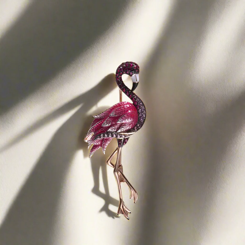 Rose Gold Flamingo with Diamond Brooch-Evani Naomi Jewelry