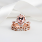 Rose Gold Peachy Tourmaline Pear Cut Halo Ring Set