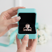 Rose Gold Peachy Tourmaline Pear Cut Halo Ring Set