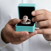 Rose Gold Peachy Tourmaline Pear Cut Halo Ring Set