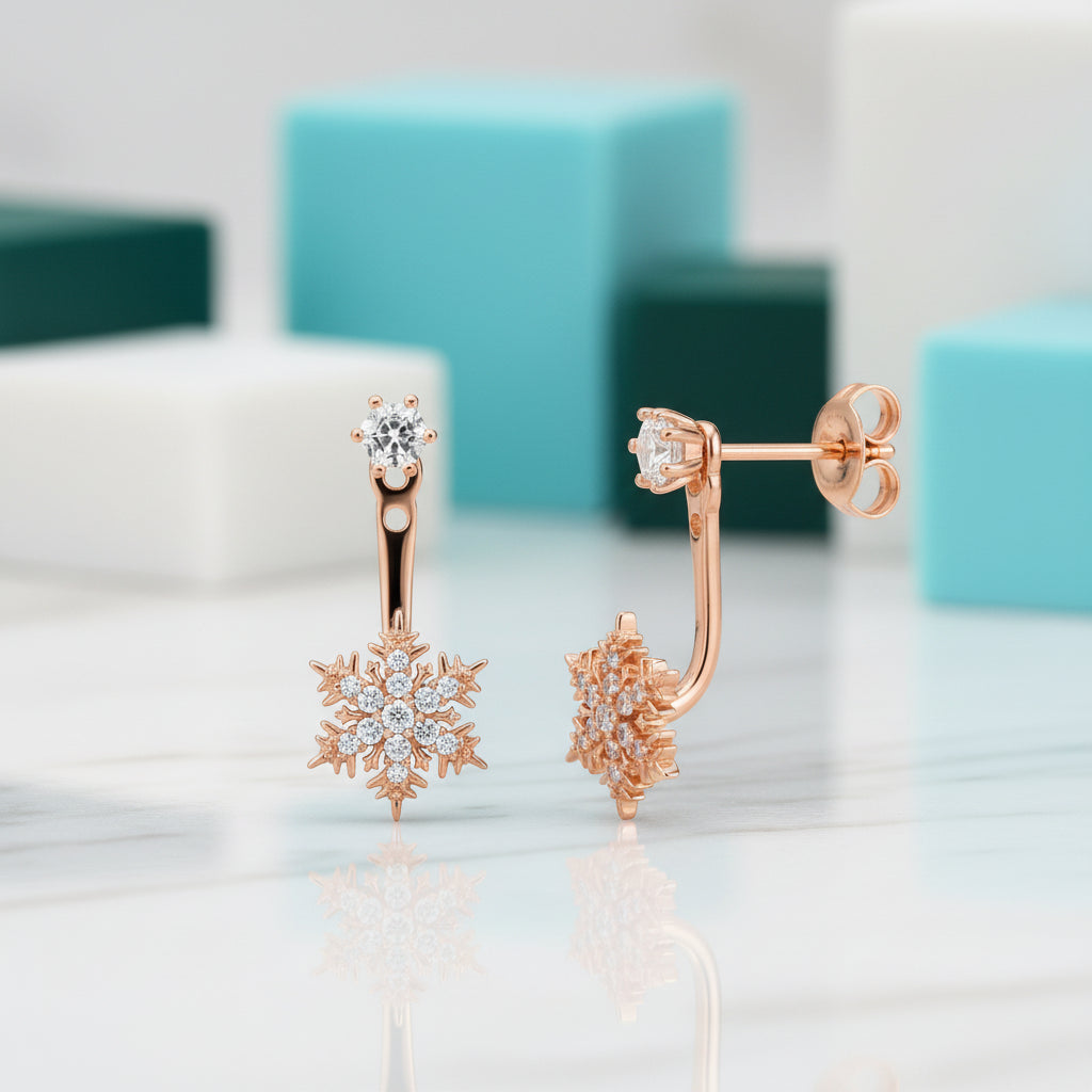Rose Gold Snowflake Diamond Earrings-Evani Jewelry