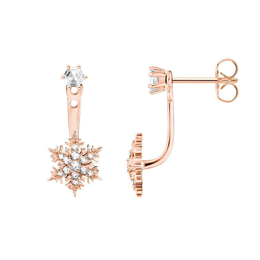Rose Gold Snowflake Diamond Earrings-Evani Naomi Jewelry