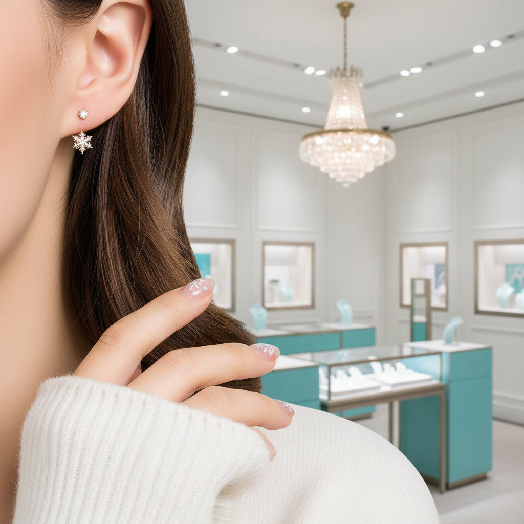 Rose Gold Snowflake Diamond Earrings-Evani Jewelry