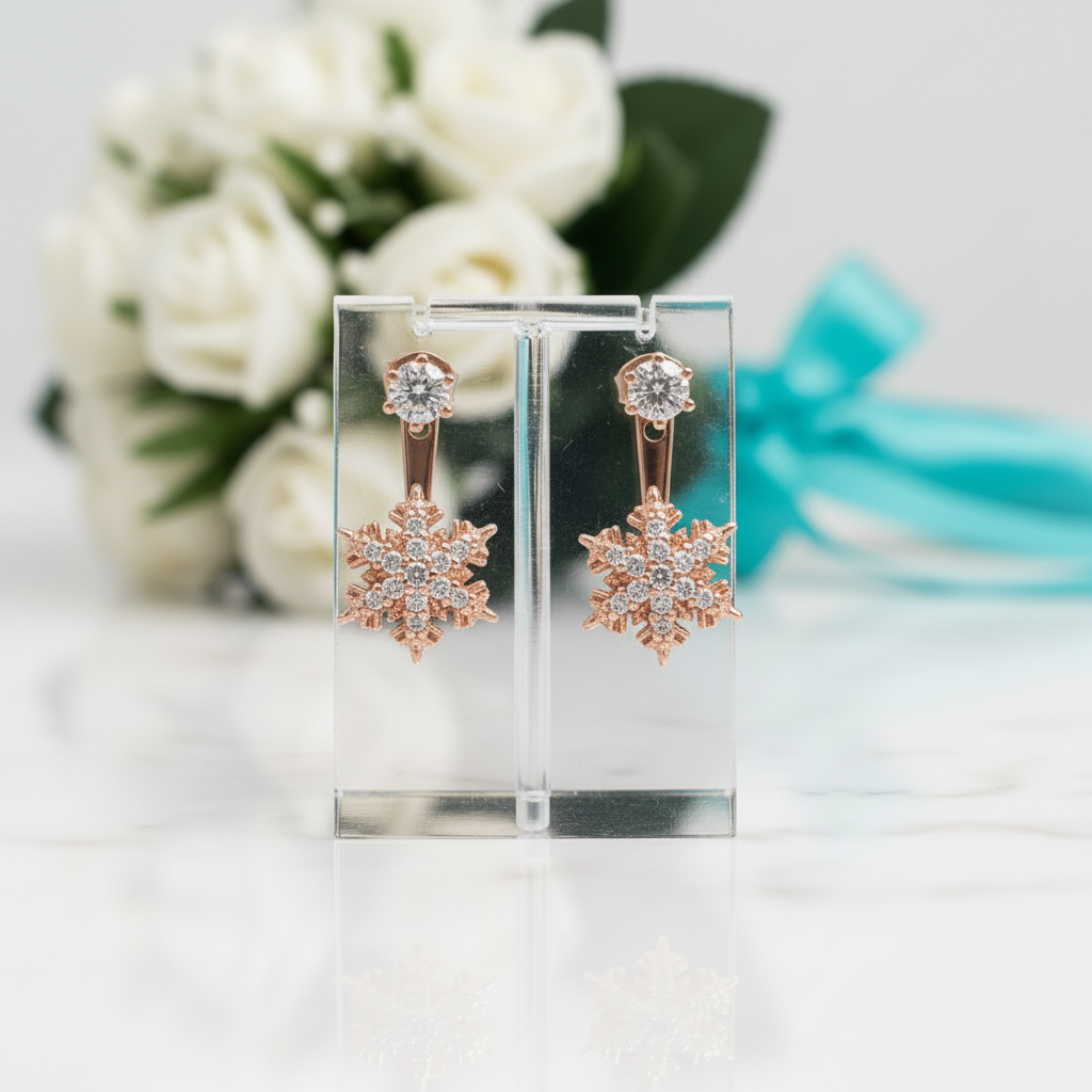 Rose Gold Snowflake Diamond Earrings-Evani Jewelry