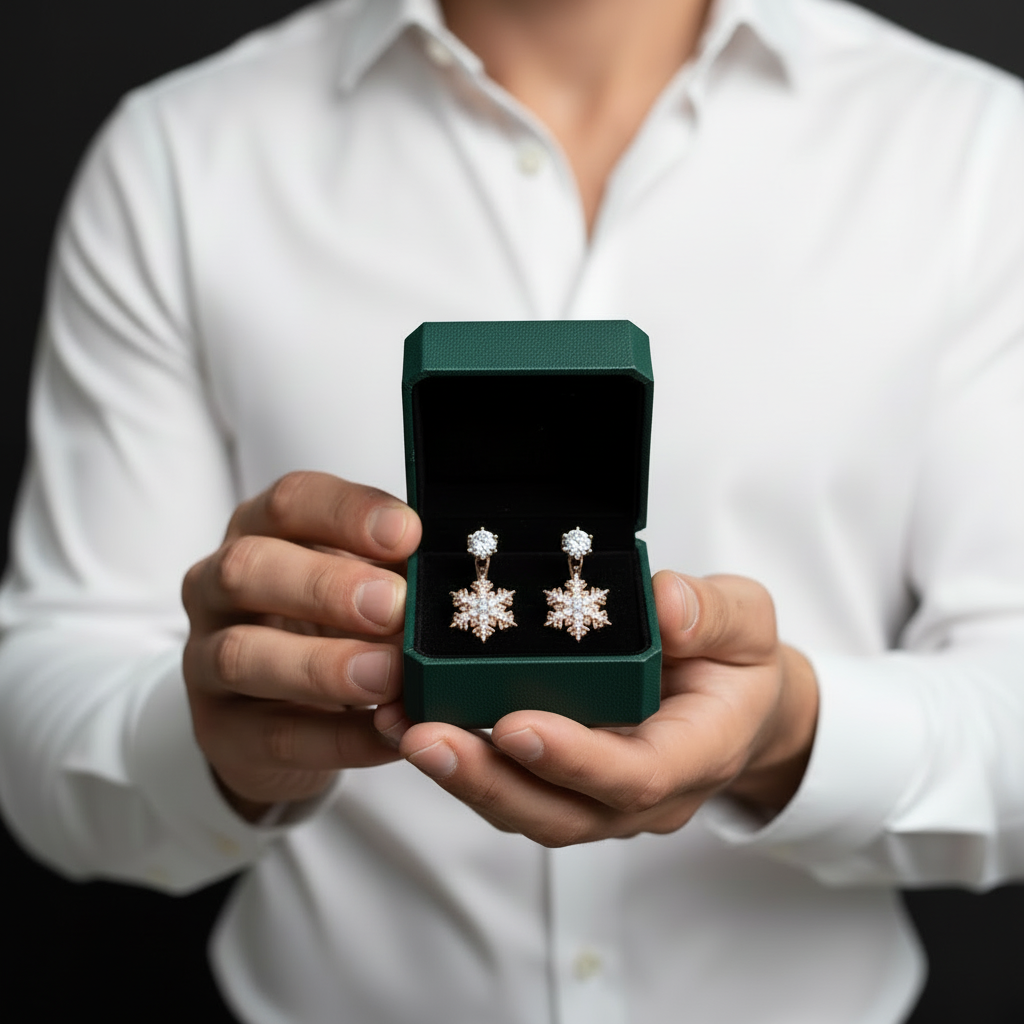 Rose Gold Snowflake Diamond Option Earrings - Evani Naomi Jewelry