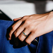 Rose Gold Tungsten Men's Wedding Band with Wood & Turquoise Inlay-Evani Naomi Jewelry