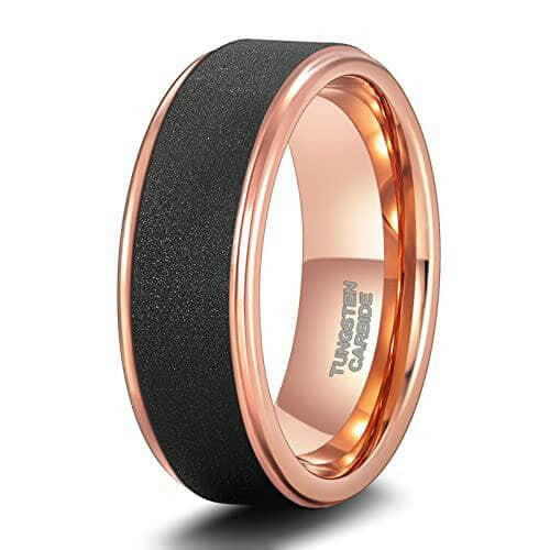 Rose Gold Unisex Tungsten Wedding Band with Sandstone-Evani Jewelry