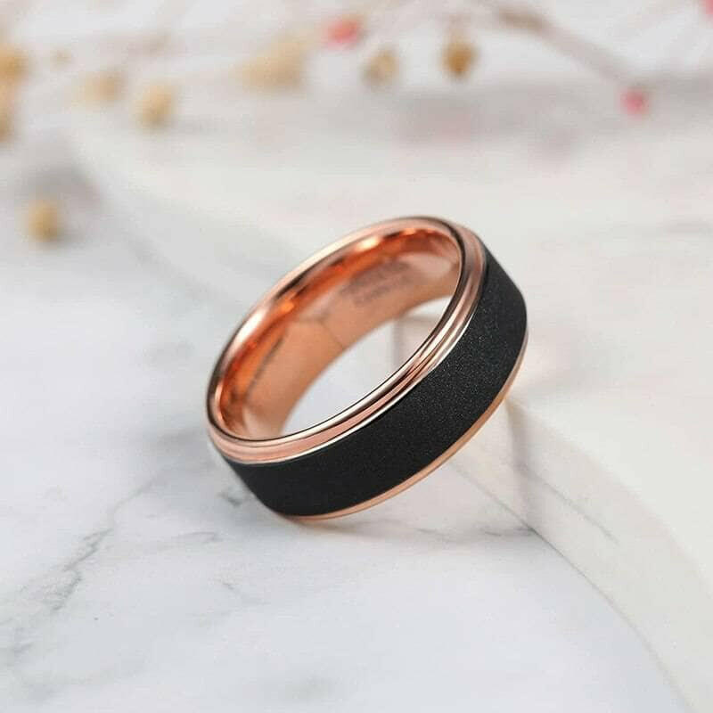 Rose Gold Unisex Tungsten Wedding Band with Sandstone-Evani Naomi Jewelry