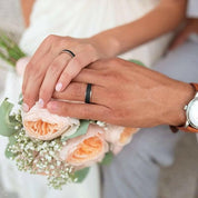 Rose Gold Unisex Tungsten Wedding Band with Sandstone-Evani Naomi Jewelry