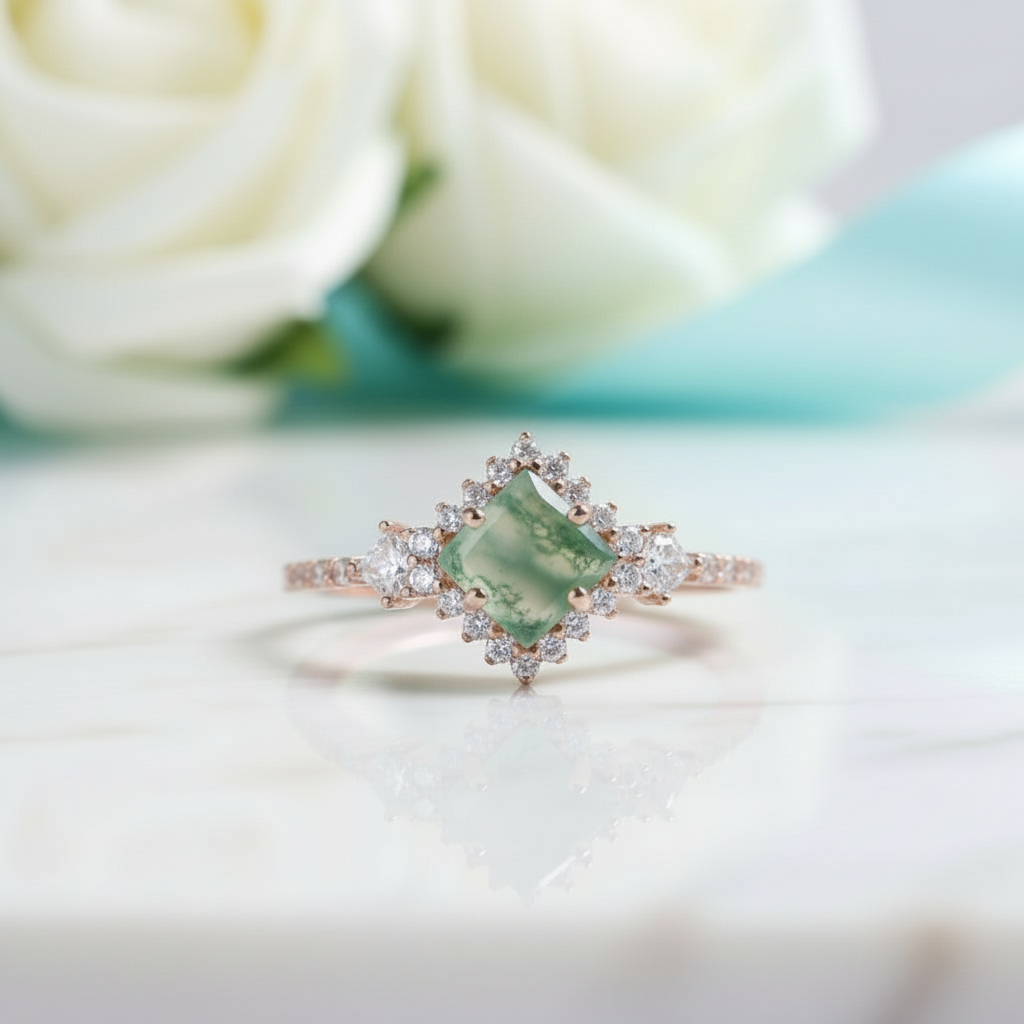 Star-Fallen Glade- Natural Moss Agate Vintage Color Change with Alexandrite Ring - Evani Naomi Jewelry