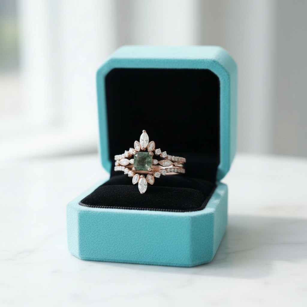 Perfect Love- Moss Agate Rose Gold Engagement Ring - Evani Naomi Jewelry