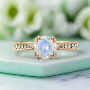 1.90 Ct Round Brilliant Cut Moonstone Diamond 14k Yellow Gold Engagement Ring