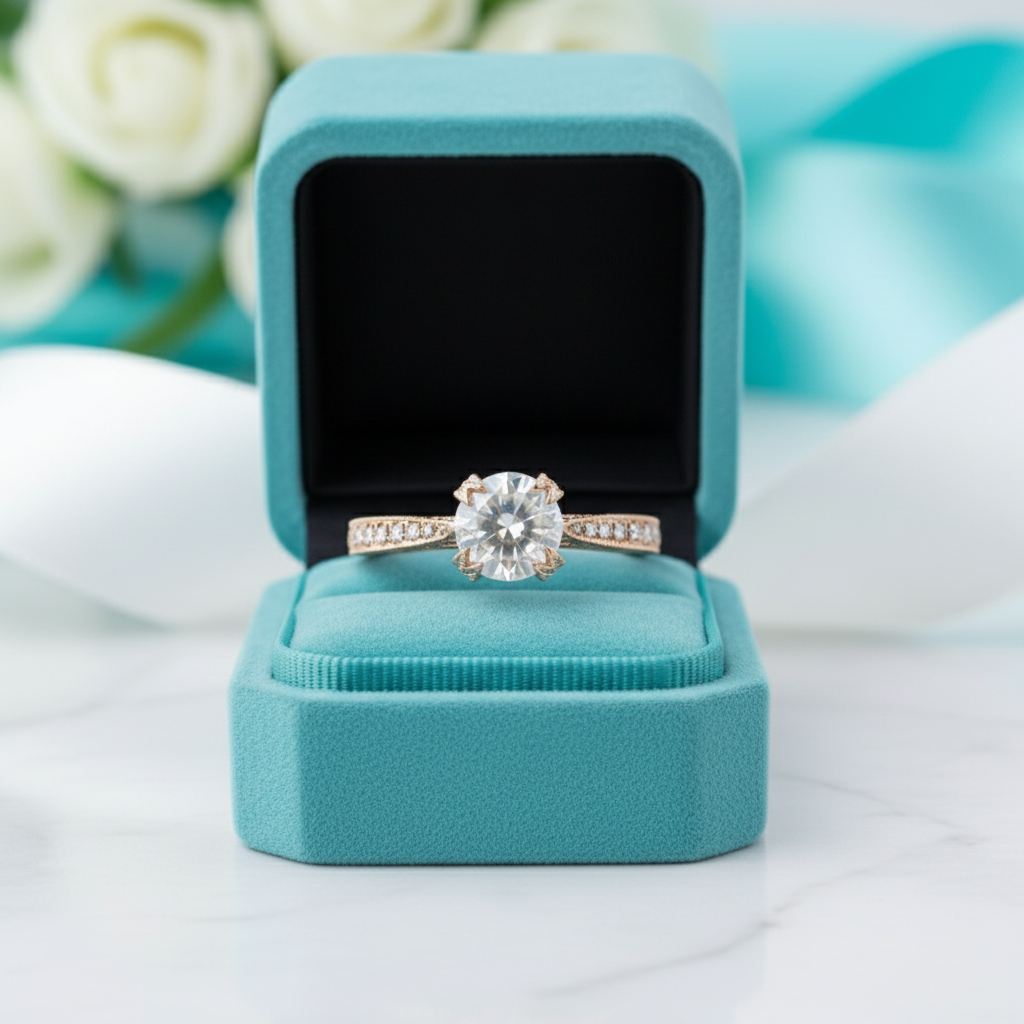 1.90 Ct Round Brilliant Cut Moonstone 14k Rose Gold Engagement Ring-Evani Jewelry