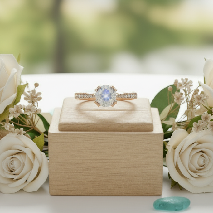 1.90 Ct Round Brilliant Cut Moonstone 14k Rose Gold Engagement Ring-Evani Jewelry