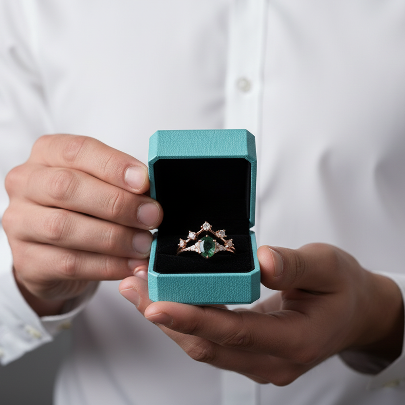 Love as Old as Time- Vintage Moss Agate Chevron Cluster Bridal Wedding Band Set Ring