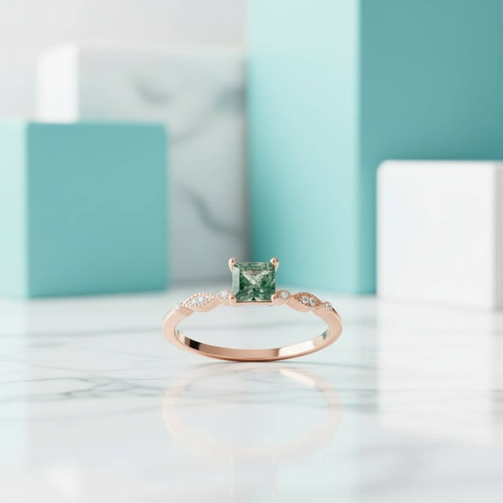 Perfect Love- Moss Agate Rose Gold Engagement Ring-Evani Jewelry