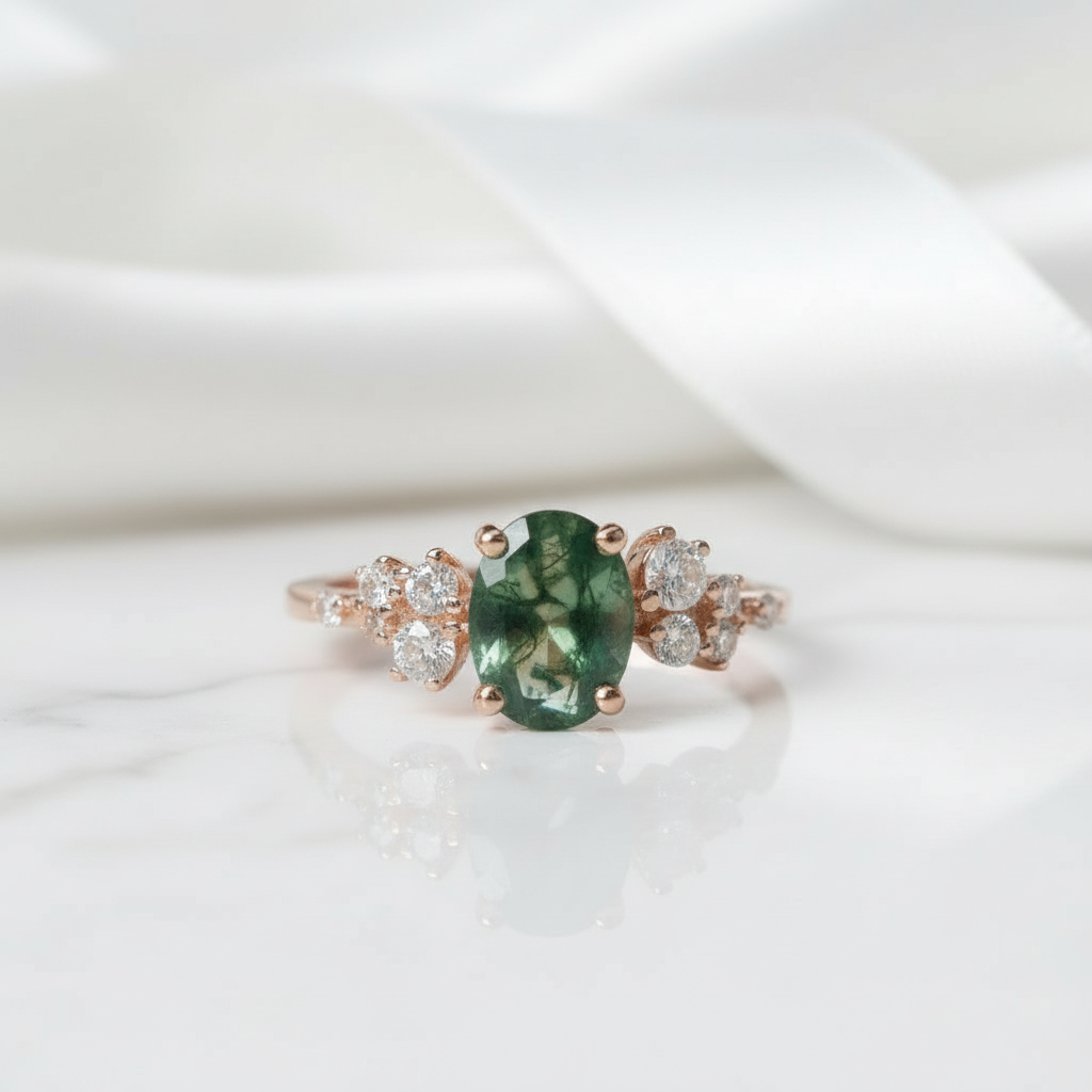 Heartfelt Gift- Oval Cut Moss Agate Antique Bridal Engagement Rings