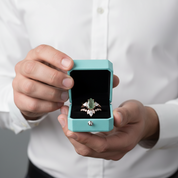 Forest's Cosmic Heart- Unique Natural Moss Agate Vintage Cluster Wedding Ring Set