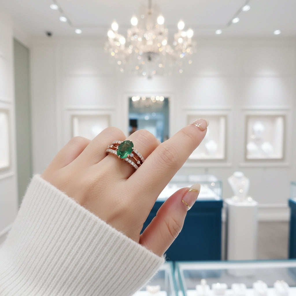 Heartwood of Us- Vintage Natural Moss Agate Engagement Ring Set-Evani Jewelry