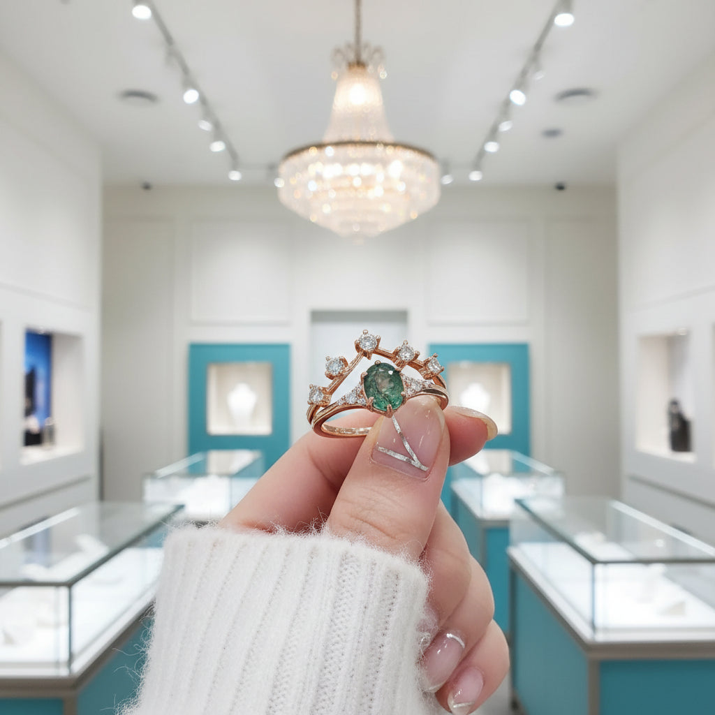 Love as Old as Time- Vintage Moss Agate Chevron Cluster Bridal Wedding Band Set Ring-Evani Jewelry