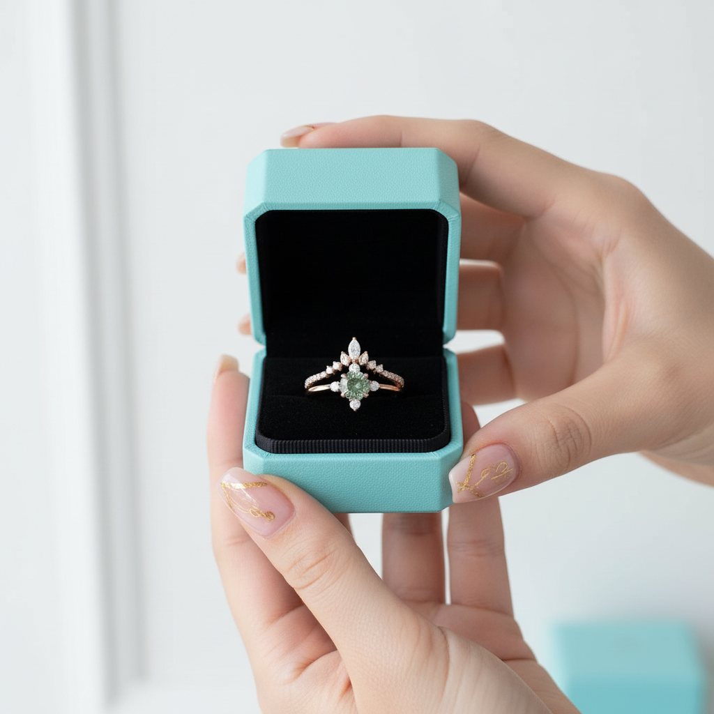 Enchanted Love- Unique Round Moss Agate Engagement Ring Set Vintage Rose Gold Ring