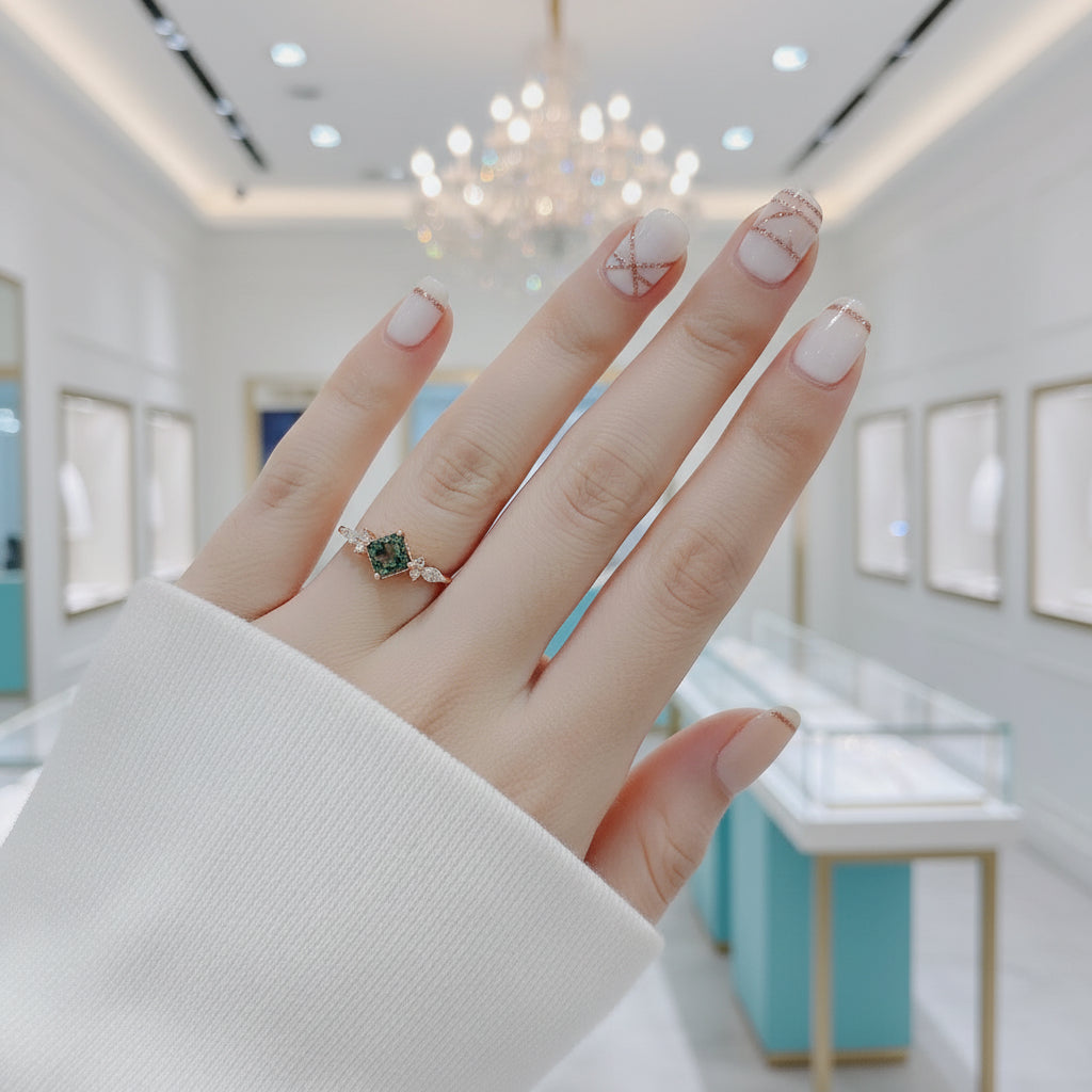 Crystal Blossom- Unique Square Shape Natural Moss Agate Engagement Ring-Evani Jewelry