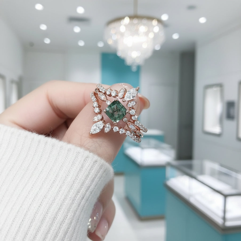 Perfect Love- Moss Agate Rose Gold Engagement Ring-Evani Jewelry