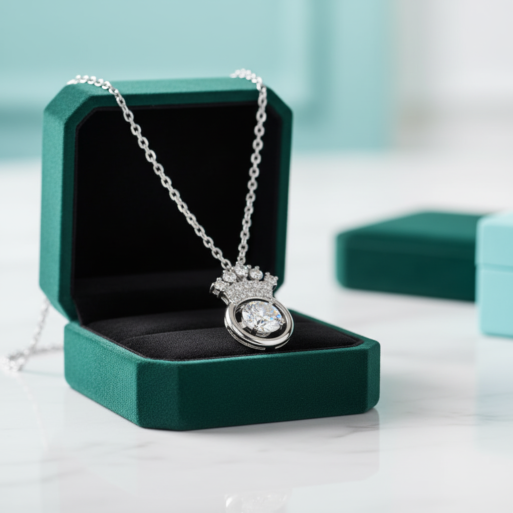 Round 0.5 ct Diamond OptionCrown Shaped Necklace - Evani Naomi Jewelry