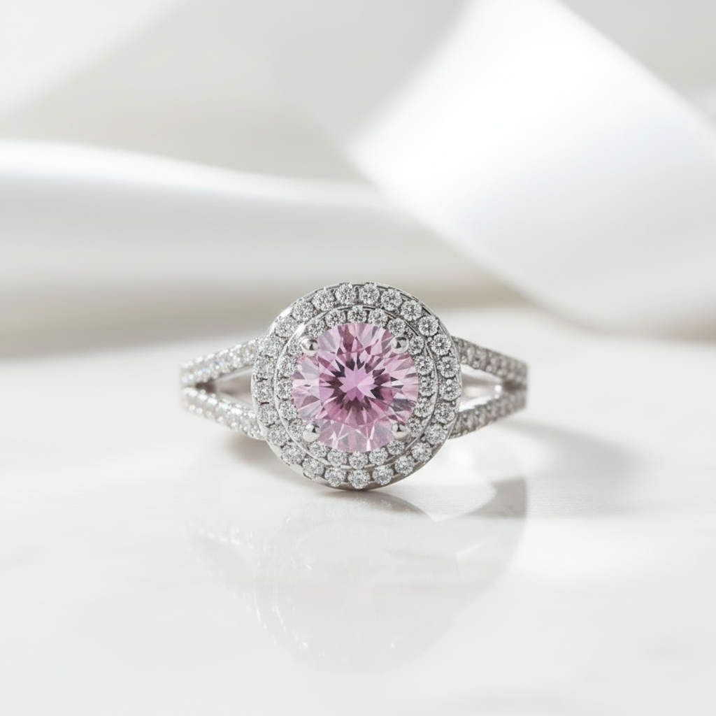 Round 1.25 ct Double-Halo Tourmaline Birthstone Engagement Ring
