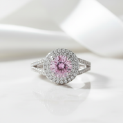 Round 1.25 ct Double-Halo Tourmaline Birthstone Engagement Ring
