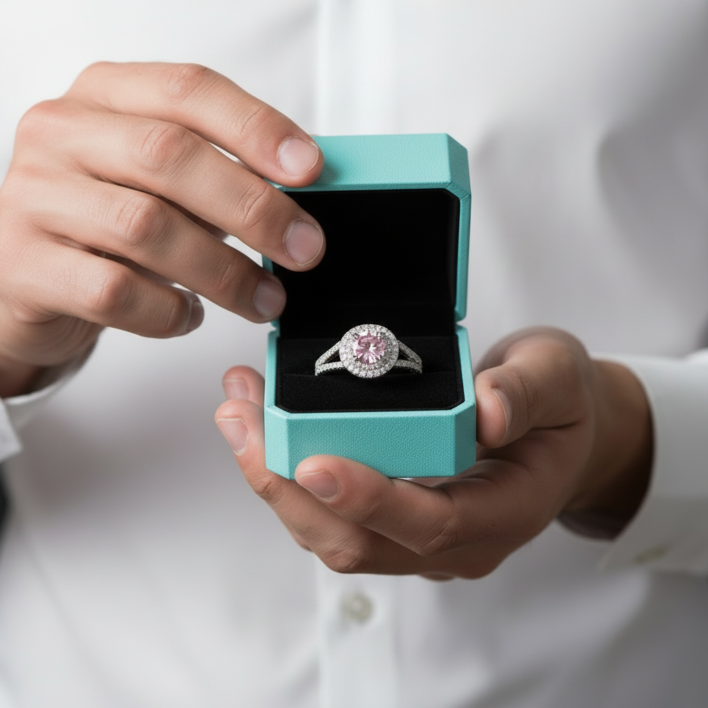 Round 1.25 ct Double-Halo Tourmaline Birthstone Engagement Ring