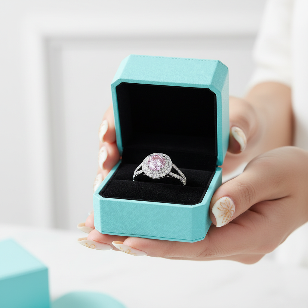 Round 1.25 ct Double-Halo Tourmaline Birthstone Engagement Ring