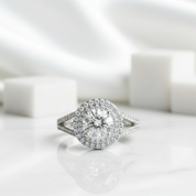 1.25 ct Round Cut Diamond Double-Halo Birthstone Engagement Ring-Evani Jewelry