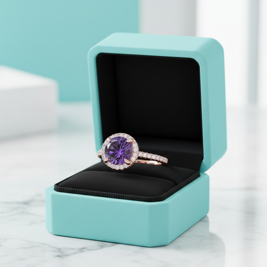 2.0ct Round Cut Amethyst Purple Engagement Ring with Halo-Evani Jewelry