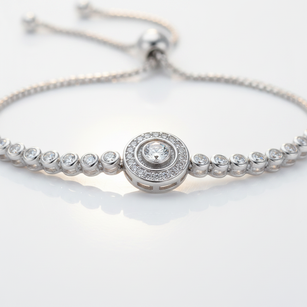 Round Blue Eye Diamond Option Bolo Adjustable Bracelet