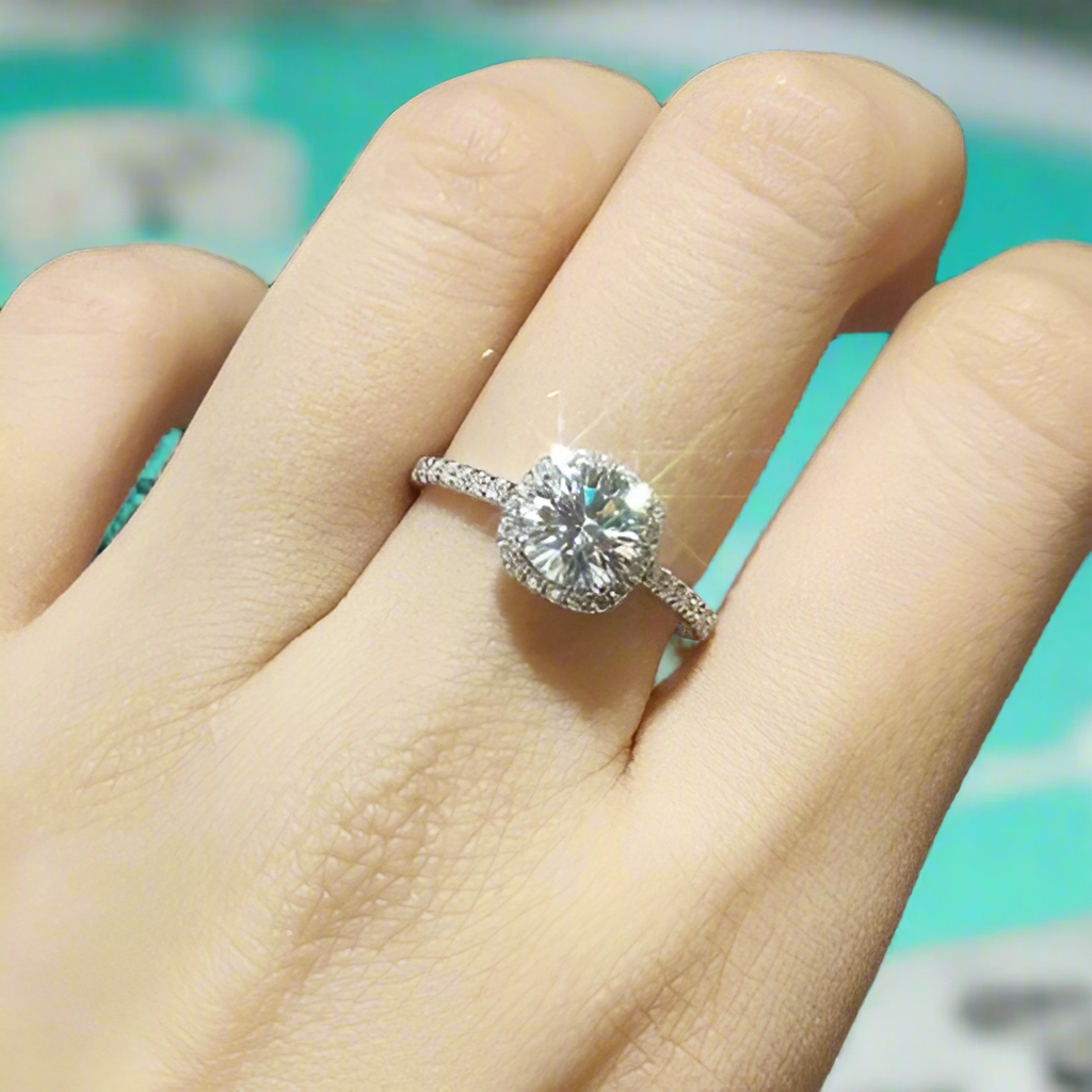 Round Brilliant Cut Diamond Halo Engagement Ring-Evani Naomi Jewelry