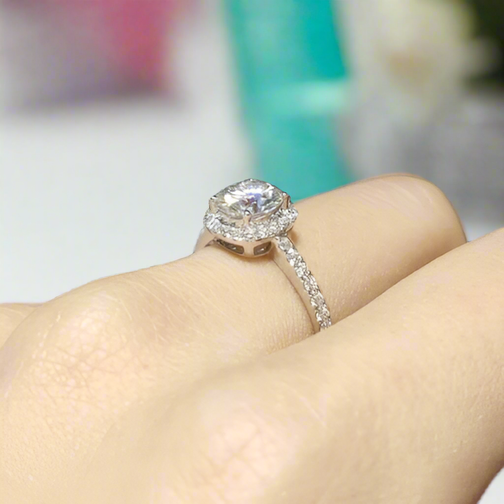 Round Brilliant Cut Diamond Halo Engagement Ring-Evani Naomi Jewelry