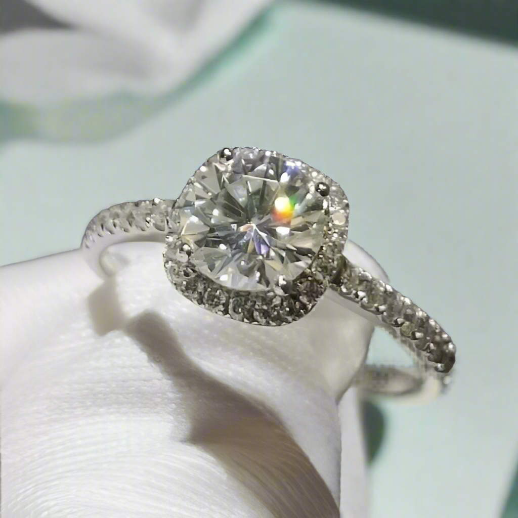Round Brilliant Cut Diamond Halo Engagement Ring-Evani Naomi Jewelry