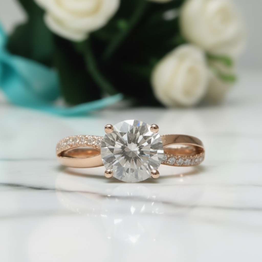 Round Cut 1.0 Ct Diamond 18K Rose Gold Engagement Ring-Evani Jewelry