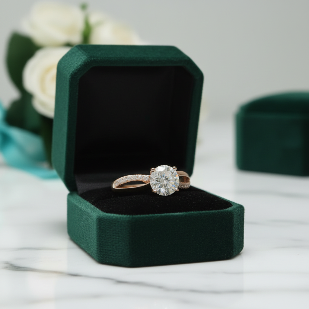 Round Cut 1.0 Ct Diamond Option 18K Rose Gold Engagement Ring - Evani Naomi Jewelry