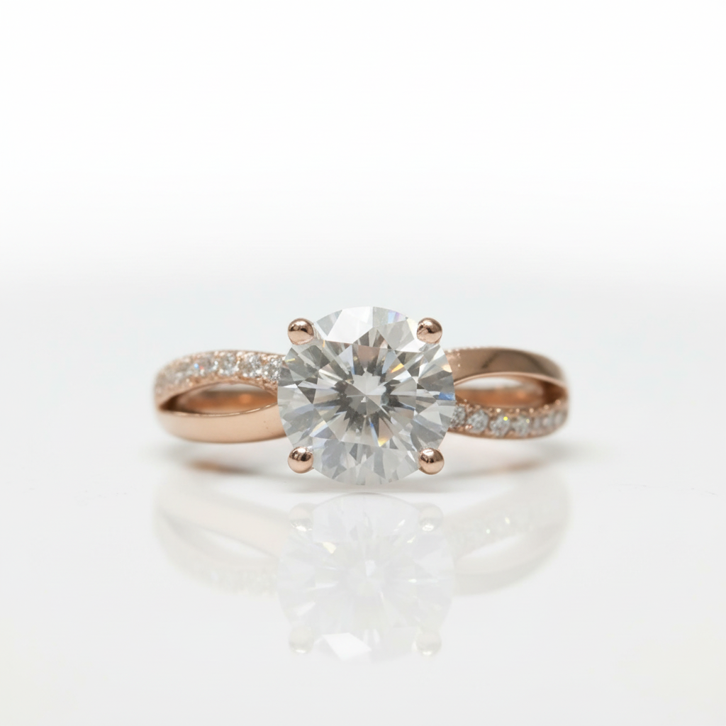 Round Cut 1.0 Ct Diamond Option18K Rose Gold Engagement Ring - Evani Naomi Jewelry